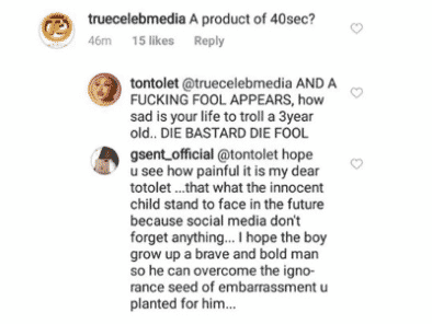 'DIE BASTARD DIE FOOL'- Tonto Dikeh curse troll who called her son a 'product of 40 seconds'