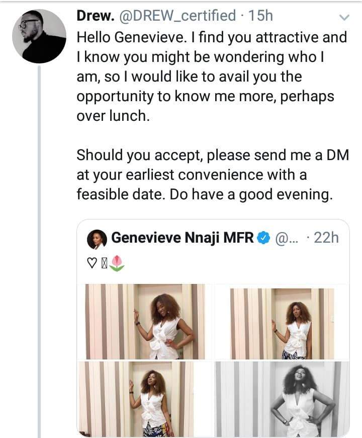 Man boldly ask Genevieve Nnaji out on Twitter