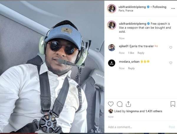 Ubi Franklin replies Sandra Iheuwa who called him out for going on vacation