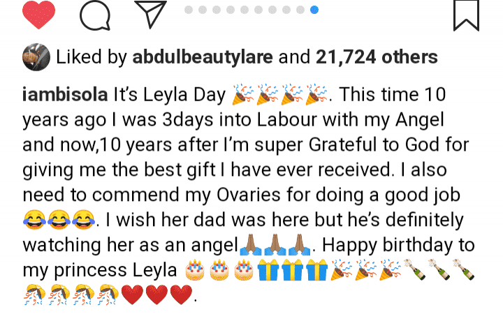 Bisola celebrates daughter on 10th birthday with sweet message (photos)