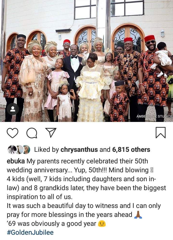 Ebuka Shares Cute Family Photo With His Parents At Their 50th Wedding Anniversary
