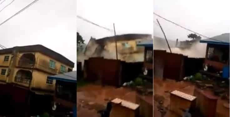 Many escape death as building collapses during a downpour in Anambra State (video)