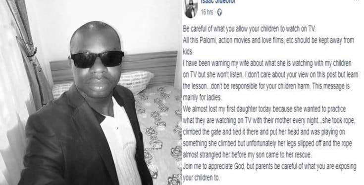 Nigerian man reveals how his little daughter almost died while practicing what she saw on TV Nigerian man reveals how his little daughter almost died while practicing what she saw on TV