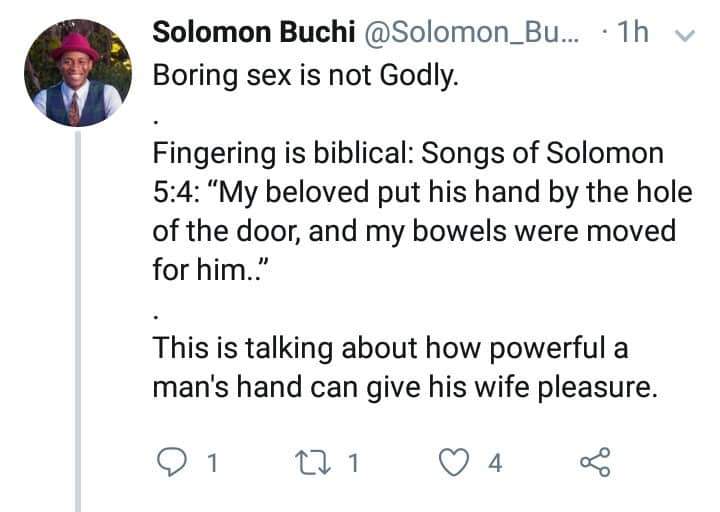 Nigerian man says 'fingering and giving head is biblical'