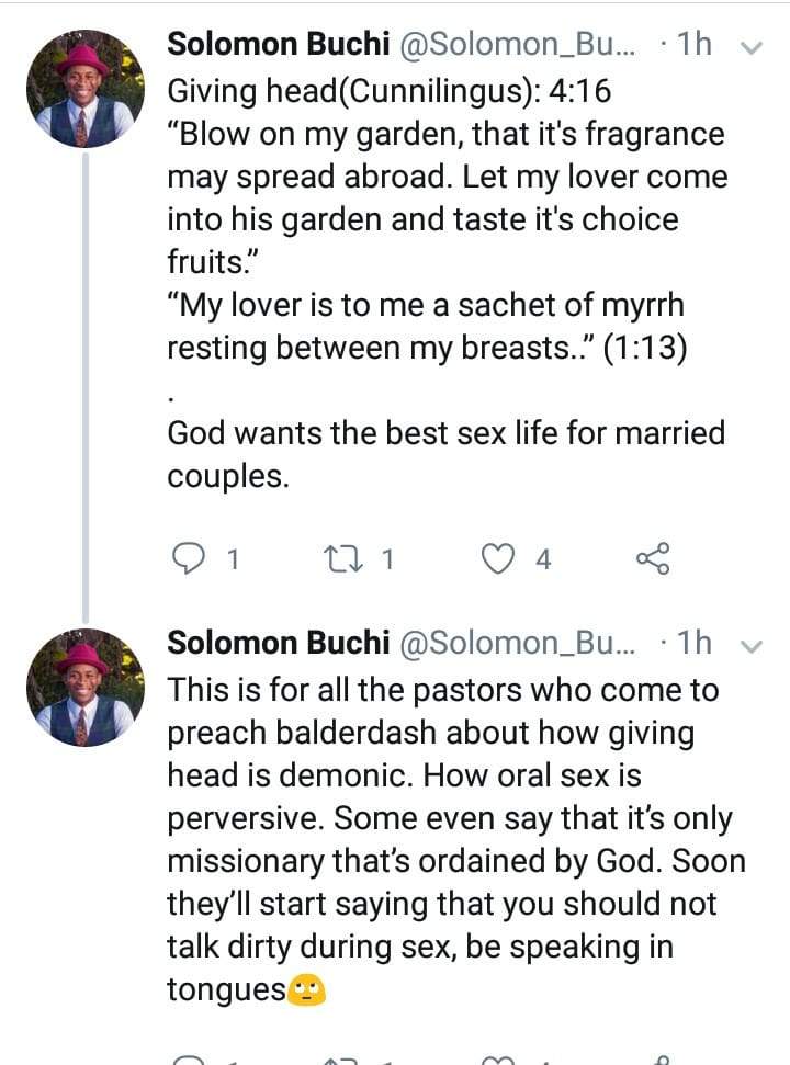 Nigerian man says 'fingering and giving head is biblical'
