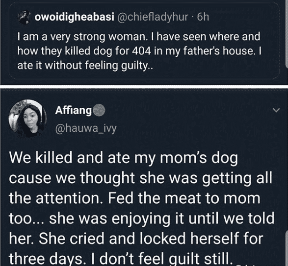 Nigerian lady narrates how she and her siblings killed her mother's dog