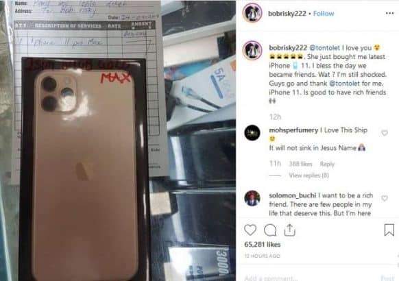 Bobrisky reacts as Tonto Dikeh gifts him new iPhone 11 Pro