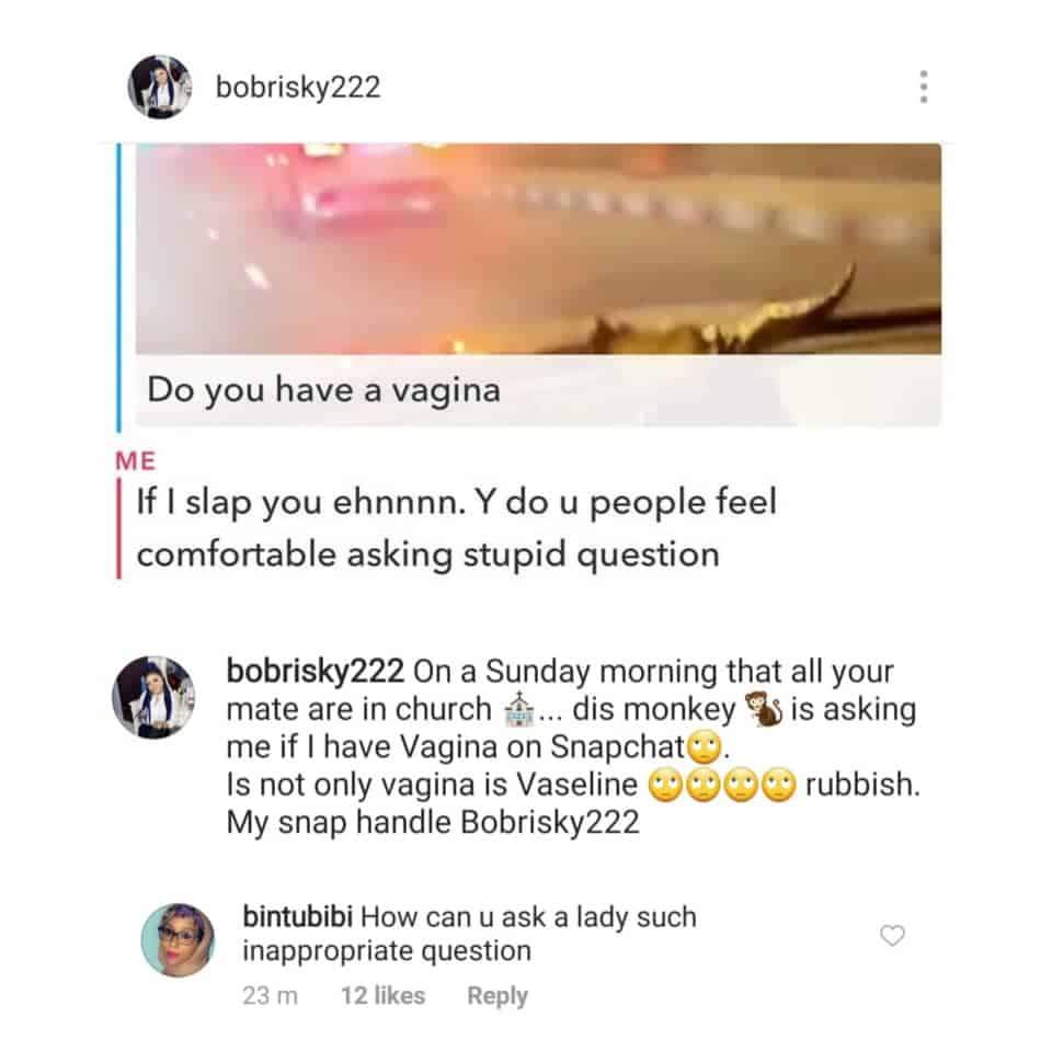 Bobrisky replies a fan who asked if he has a vagina