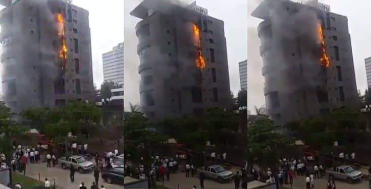 Fire engulfs Unity Bank Head office in V.I, Lagos (Video)