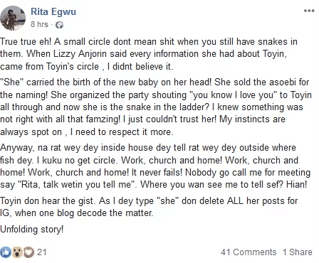 'How an actress snitched on Toyin Abraham with Lizzy Anjorin' - Rita Egwu reveals