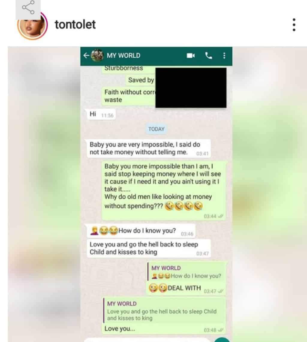 Actress Tonto Dikeh leaks chat with her unknown lover