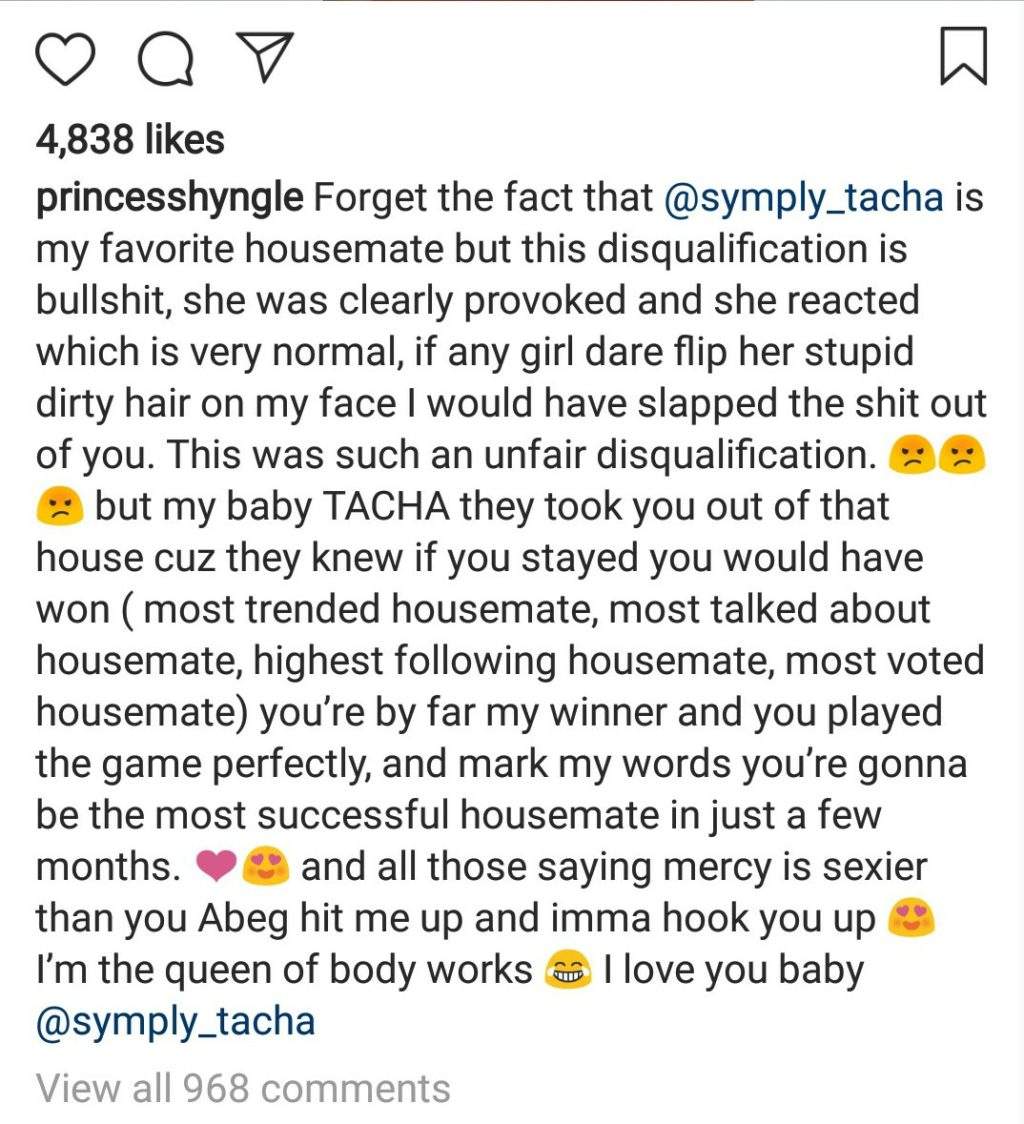 'You're going to be the most successful housemate in a few months'- Princess Shyngle to Tacha