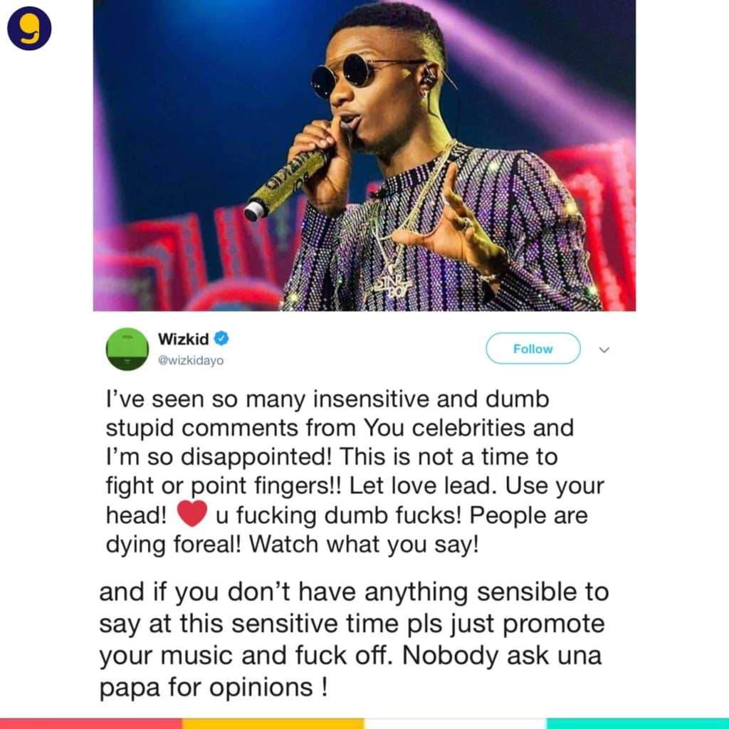 Wizkid slams fellow celebrities over #homophobic comments