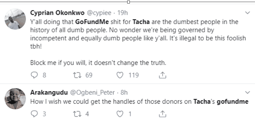 Nigerians disapprove of those raising money for Tacha through 'GoFundMe'