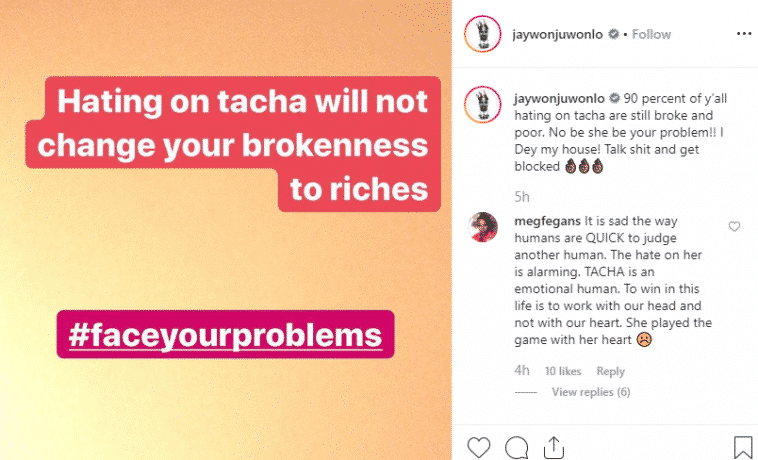 BBNaija: '90% of y'all hating on Tacha are still broke and poor' - Jaywon