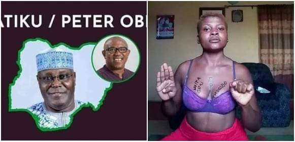 2019 Elections: Nigerian lady dedicates her b00bs to Atiku and Obi