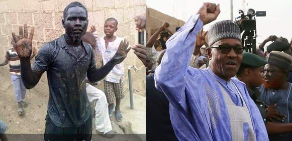 Man Dunks Into Gutter To Celebrate President Muhammadu Buhari's Re-Election