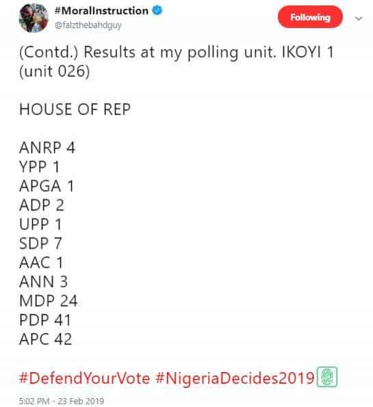 #NigeriaDecides2019: Falz claims PDP won the presidential election at his polling unit in Ikoyi