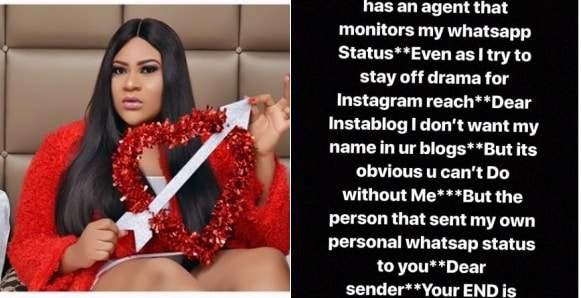 Nkechi Blessing drags Instablog9ja for monitoring her WhatsApp status