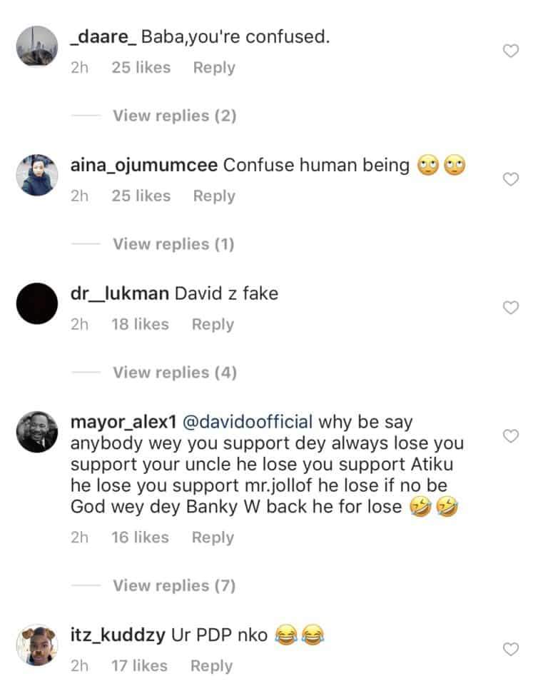 Fans call Davido a hypocrite for renouncing PDP and setting sights on Banky W's party (Screenshots)