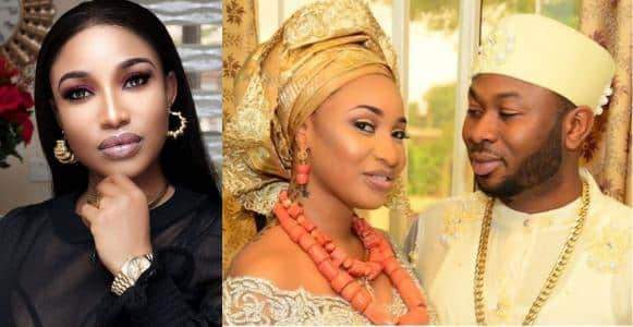 Tonto Dikeh reacts after her ex-husband Olakunle Churchill said he met her at a night club