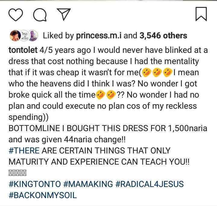 Actress Tonto Dikeh shows off her dress which cost less than ₦1,500