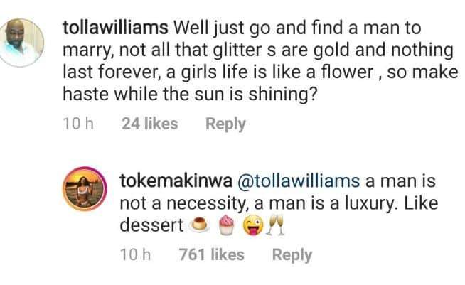 'A man is a luxury, not a necessity' - Toke Makinwa