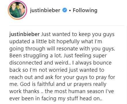 Justin Bieber says he feels disconnected, and weird