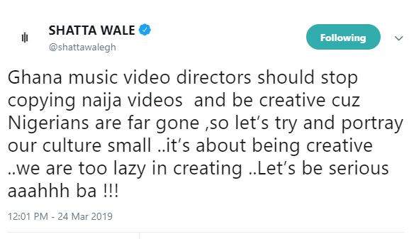 Music video directors in Ghana should stop copying Naija Videos, they are too lazy- Shatta Wale rants