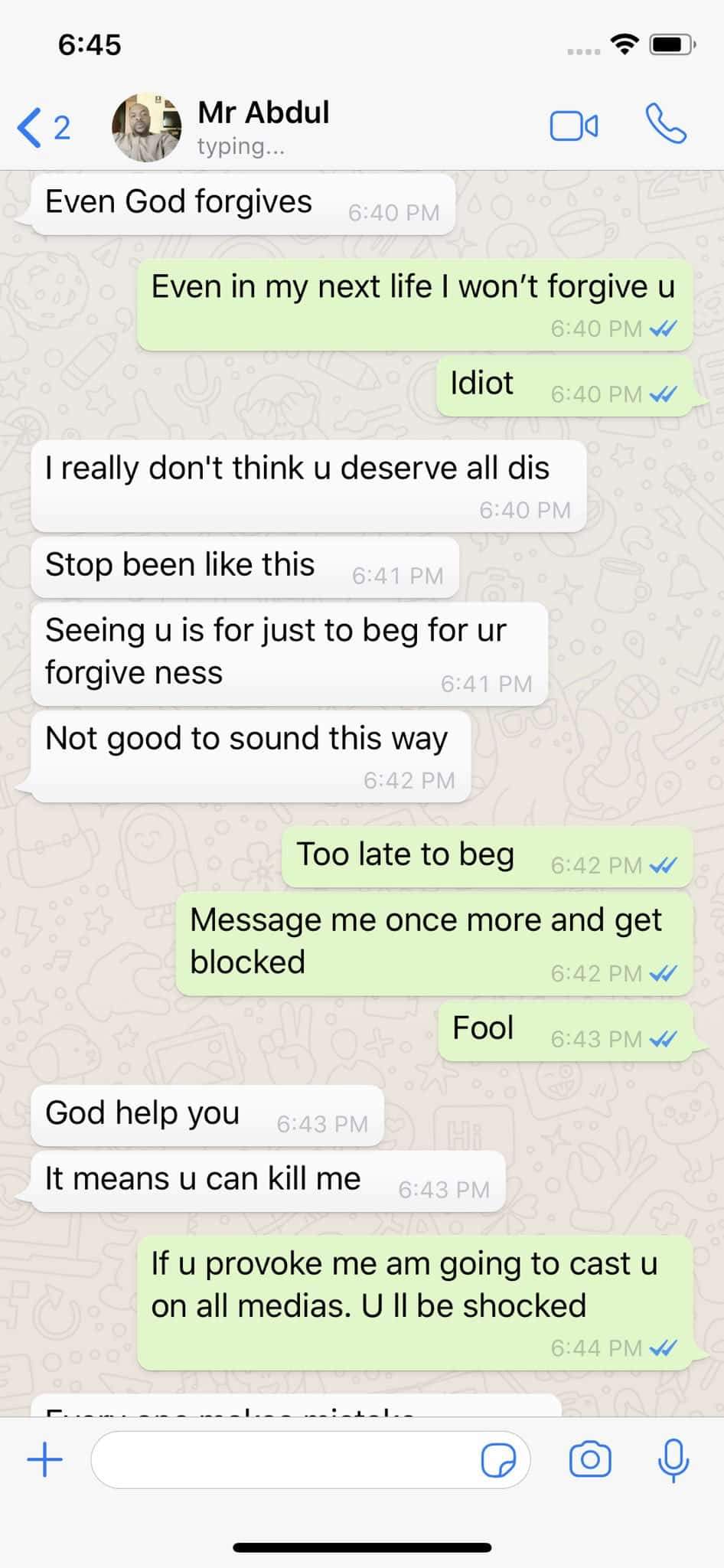 #Sexforgrade: Nigerian Lady shares WhatsApp conversation with a Lecturer