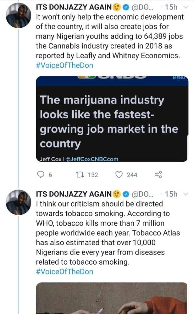 Don Jazzy calls for the legalization of weed in Nigeria