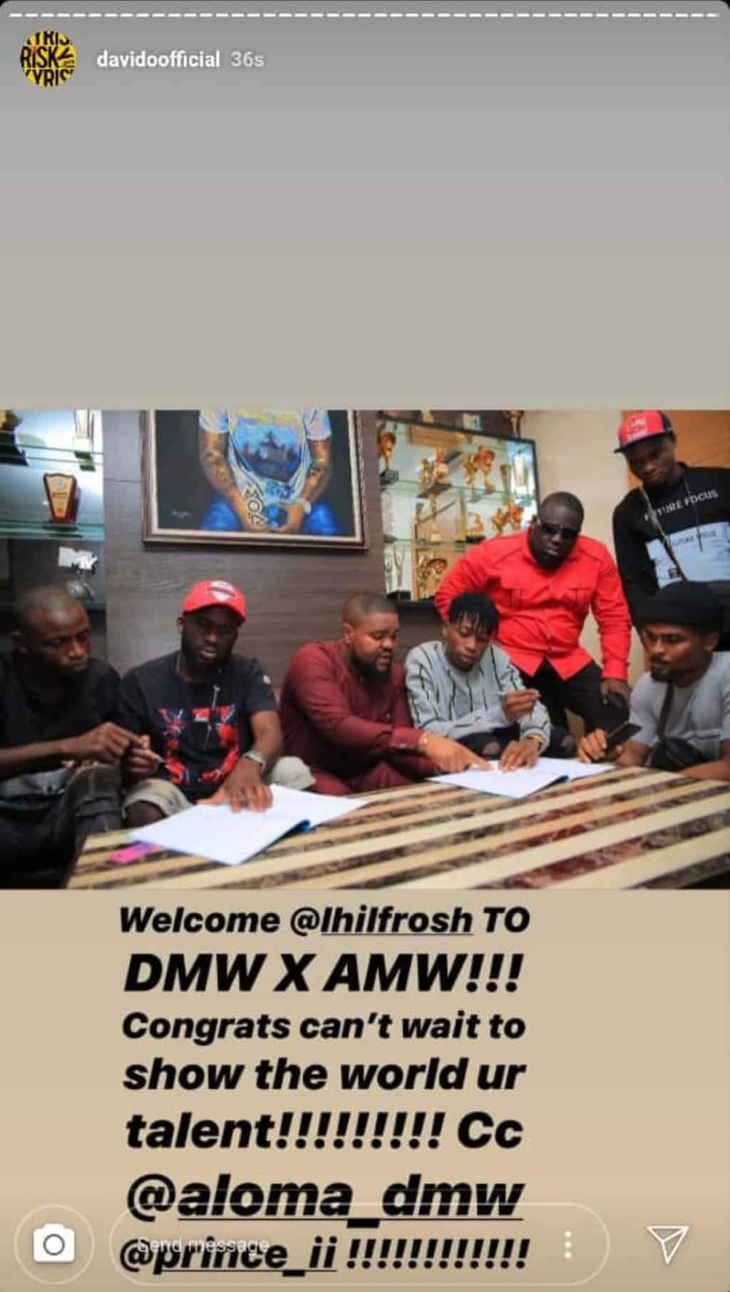 Davido signs new artiste, Lil Frosh, to DMW Record Label