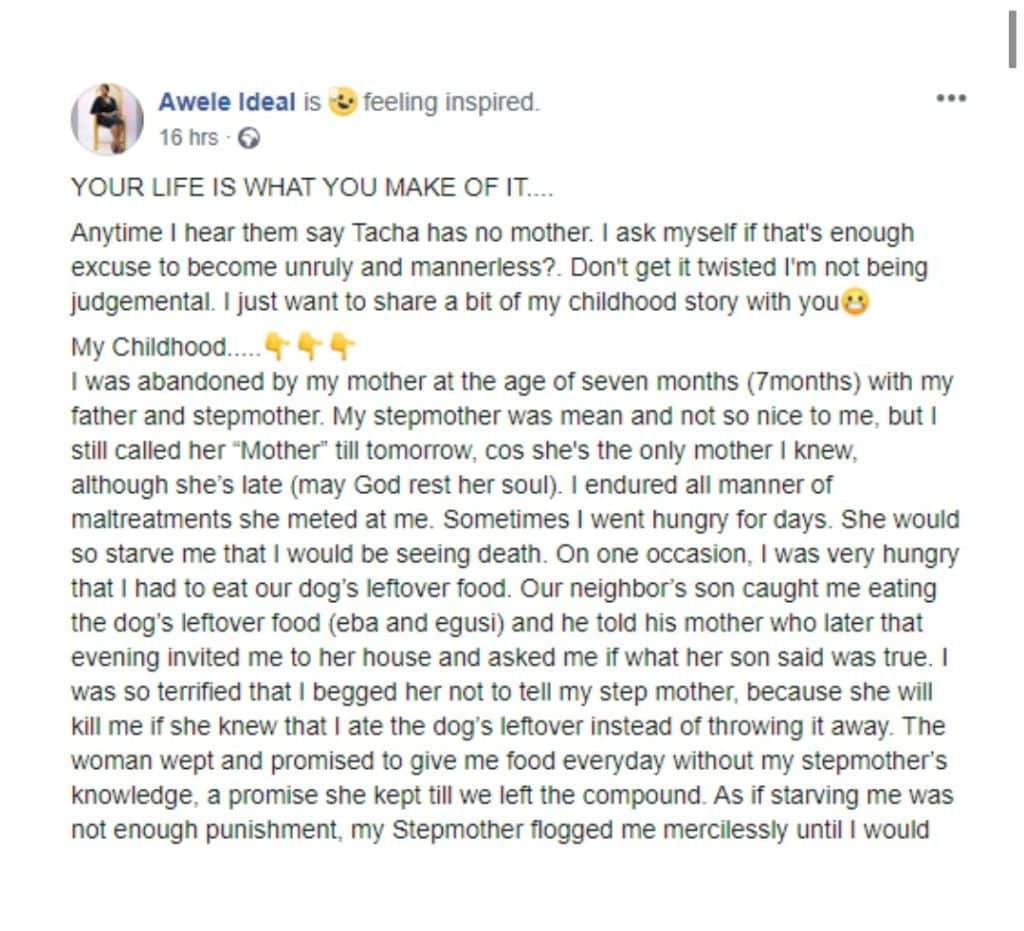 'Being motherless is not an excuse to be mannerless'- Awele Ideal fires shots at Tacha