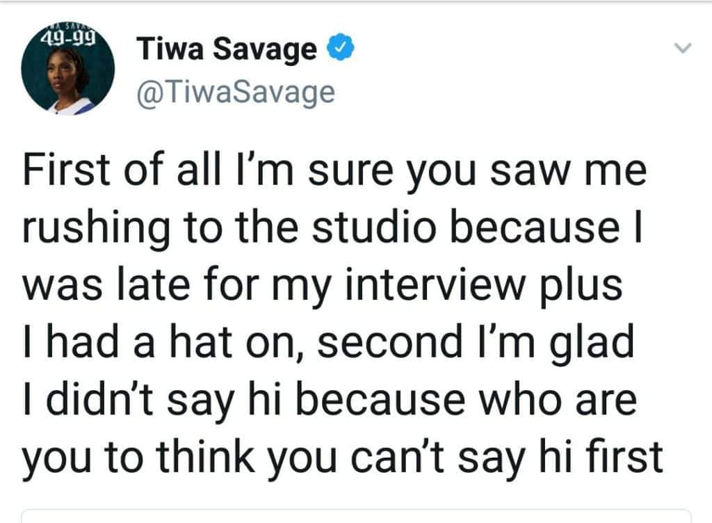 TV presenter, Charles Anazodo attacks Tiwa Savage over greeting