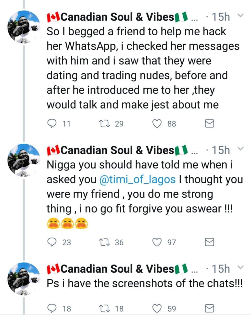 'Beware of your girlfriend's BFF!'- Twitter user narrates how his girlfriend played him