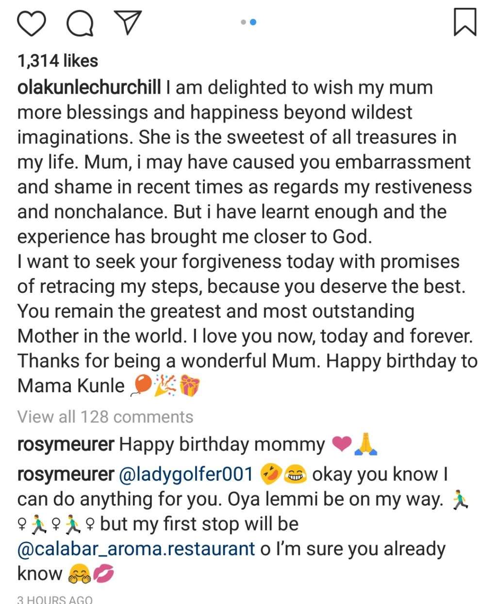 Olakunle Churchill sends loads of love to his mother as she adds a year today