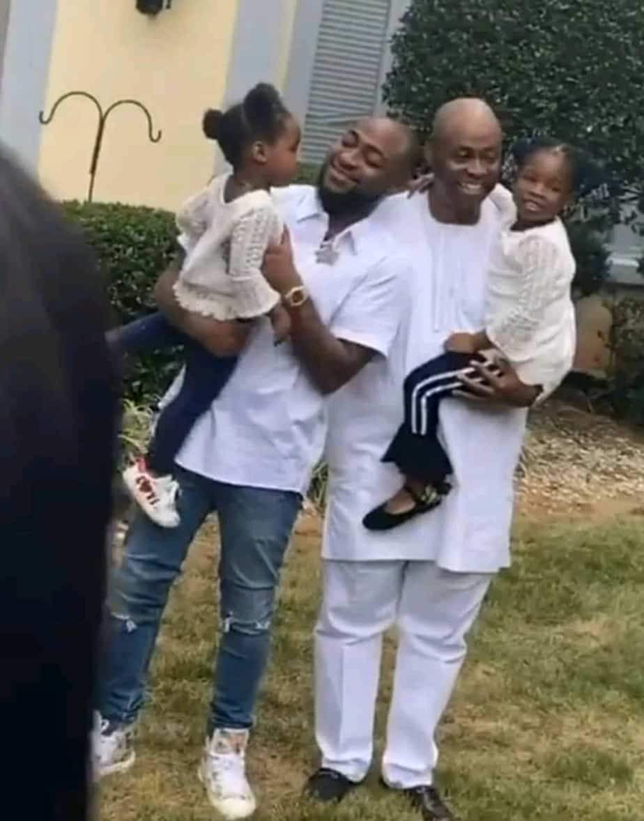 Adorable photos of Davido with his daughters and dad