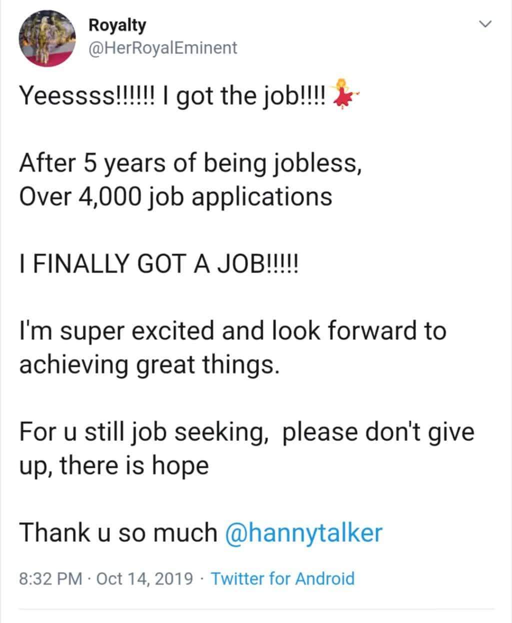 Lady finally gets a job after submitting 4000 applications in five years
