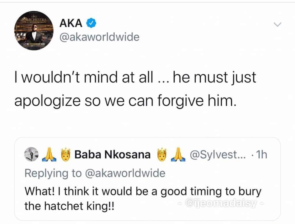 South African Rapper AKA dares Burna Boy to fulfill his promise to beat him up as he's set to attend a show in SA