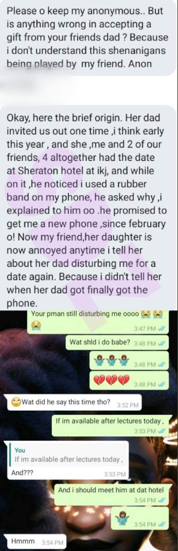 Girl slams her friend for accepting phone gift from her dad without her consent