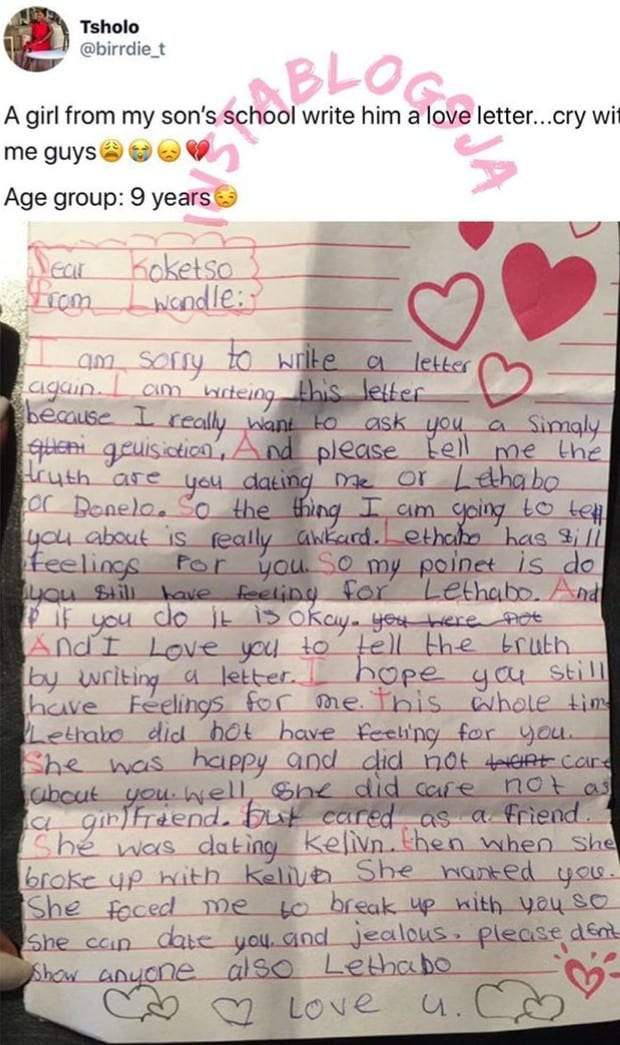 Lady shares the love letter a 9-year-old girl wrote to her son