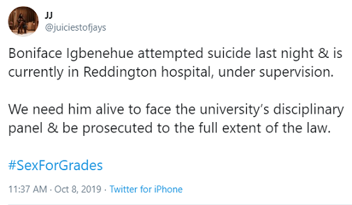 UNILAG lecturer Boniface Igbenehue hospitalised after attempting suicide