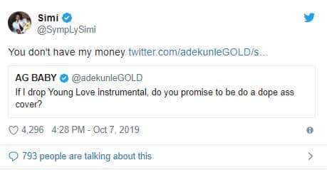 'You Don't Have My Money' - Simi Tells Adekunle Gold