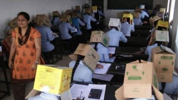 School makes students wear cardboard boxes to prevent exam malpractice