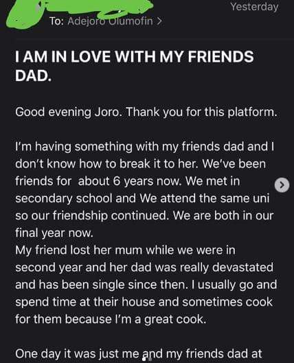 'I am in love with my friend's father' - Lady seeks for advise