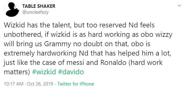 'Wizkid has talent but he Is not hardworking like Davido' - Nigerian Man Says