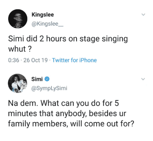 Simi replies a troll who questioned her ability to perform for 'Two Hours'