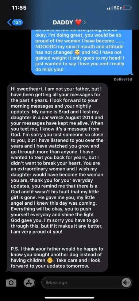 Lady who texted dead dad's phone for four years non-stop gets shocking text message response