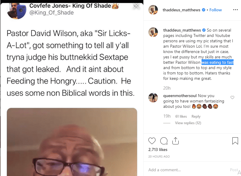 Cussing' Pastor Thaddeus Matthews reacts to Pastor Wilson's leaked tape