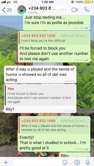 Lady shares screenshots of messages an e-cab driver sent her after her ride